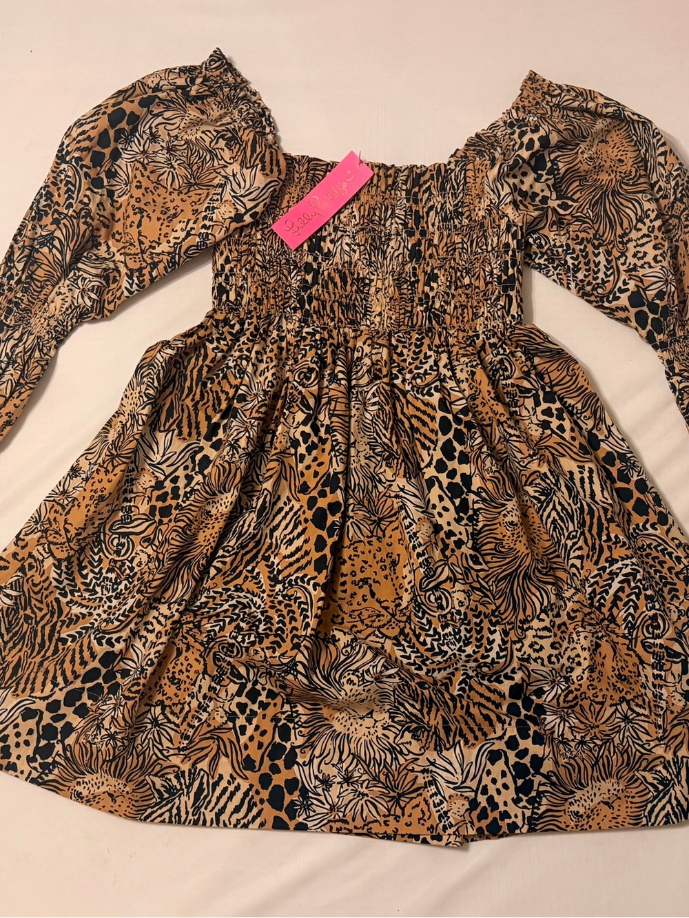 New with tag Lilly Pulitzer Animal Print Shirred Dress